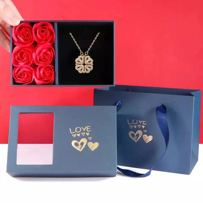 LuxeValora | Rose Gift Box with Four Leaf Clover Magnetic