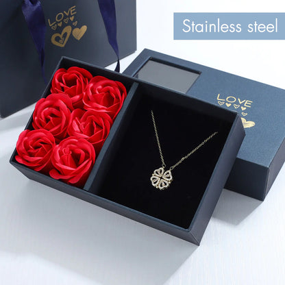 LuxeValora | Rose Gift Box with Four Leaf Clover Magnetic